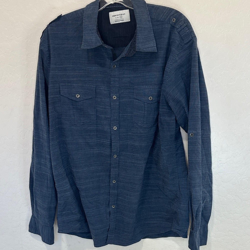 Paper Denim & Cloth Men's XL Dark Blue Button-Down Shirt stretch long sleeve